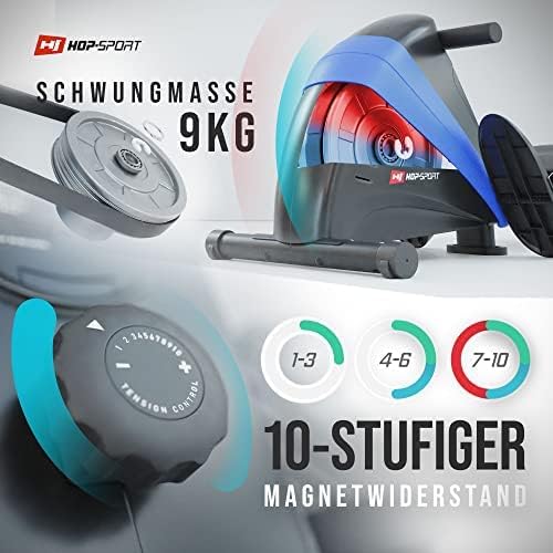 Hop-Sport Rudergerät Boost, Magnetbremssystem, LCD Display, 10 Widerstandsstufen, Klappbar, Cardiogeräte für Zuhause, Ideal für Ganzkörpertraining, 120 kg Max. Belastbarkeit