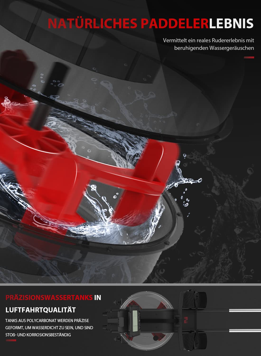 Neezee Rudergerät, Rudergerät für zuhause mit Aluminium Schiene, Rudergerät-Wasser mit Tablettenständer, Wasserwiderstand und LCD-Display Rdermaschine