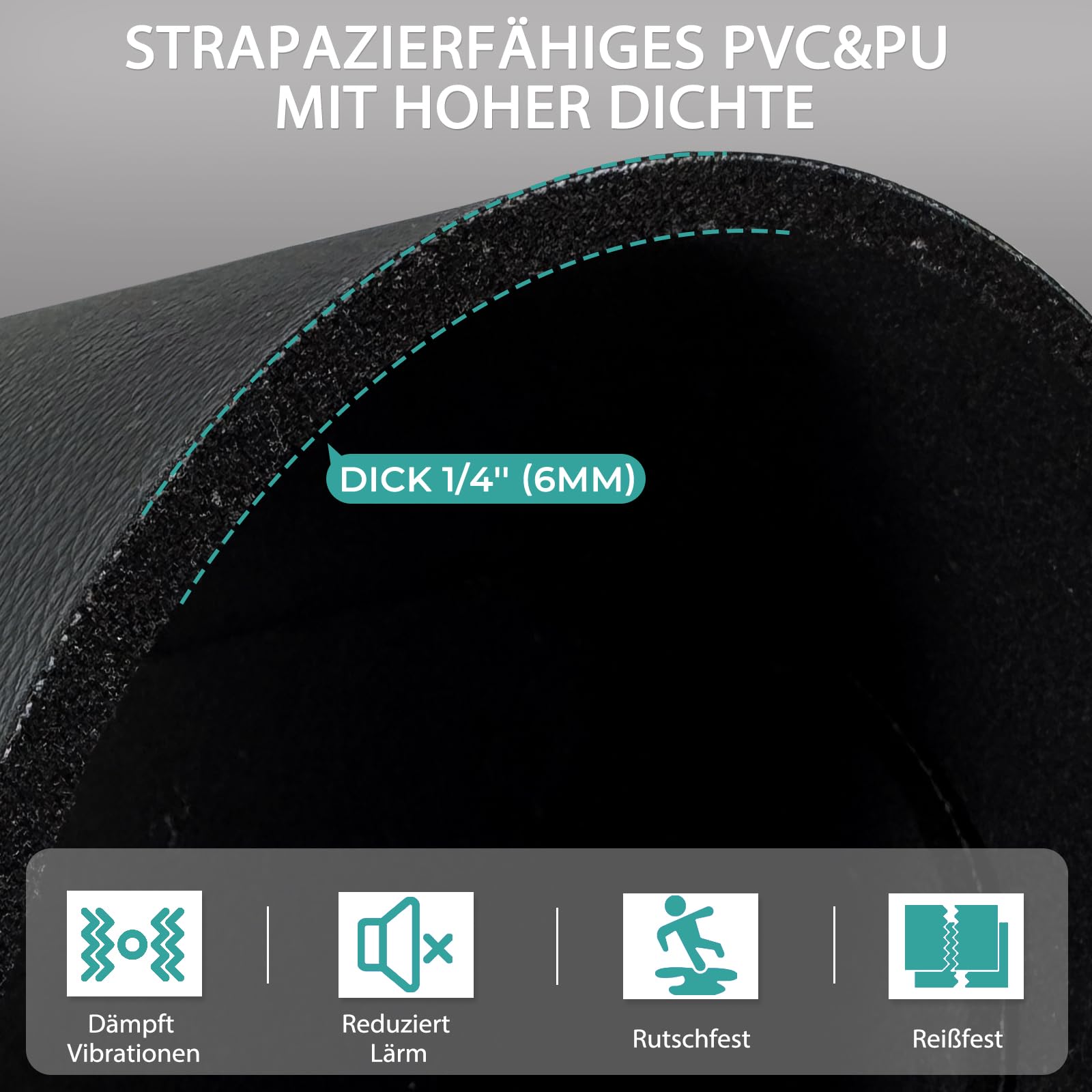 Stoßfeste Bodenschutzmatte für Laufbänder, 6 mm Dicke rutschfeste Unterlage für Fitnessgeräte, PVC-Bodenschutzmatte für Sportgeräte,Matten Fitnessraum Bodenmatte, auch als Yoga Matte(58 * 120 cm)