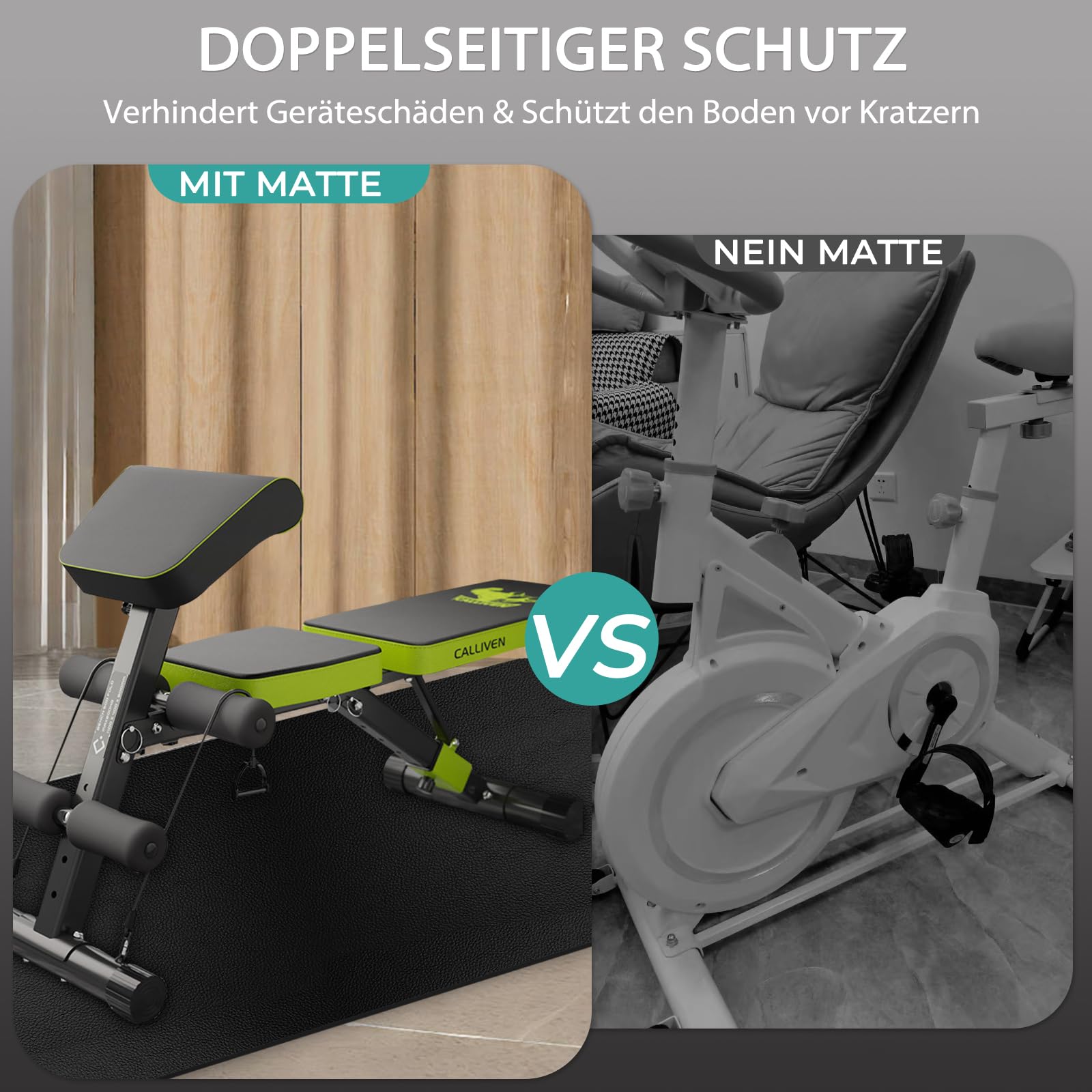 Stoßfeste Bodenschutzmatte für Laufbänder, 6 mm Dicke rutschfeste Unterlage für Fitnessgeräte, PVC-Bodenschutzmatte für Sportgeräte,Matten Fitnessraum Bodenmatte, auch als Yoga Matte(58 * 120 cm)