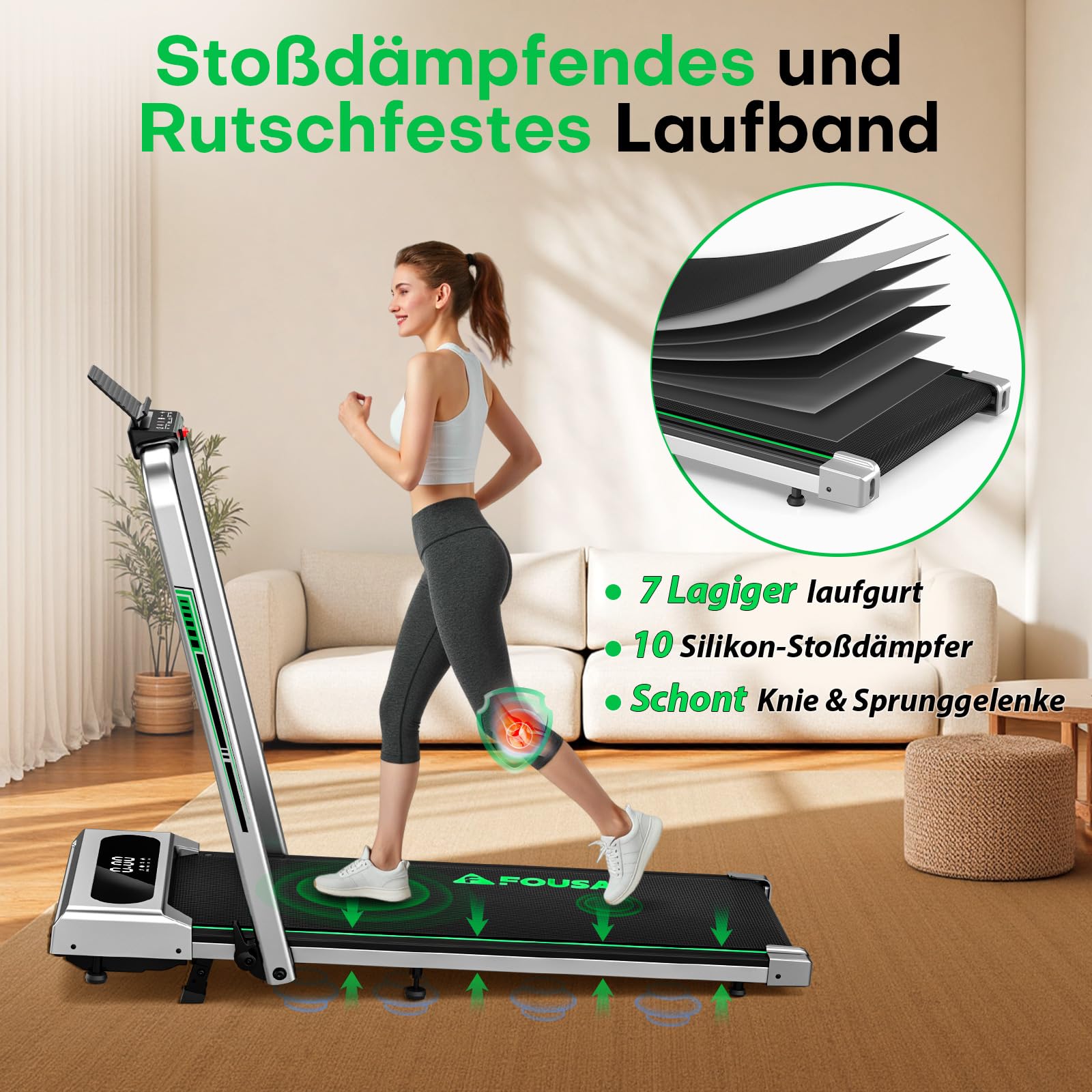 FOUSAE Laufband für Zuhause, 5 in 1 Walking Pad, 12km/h Klappbar Laufband mit 9% Steigung, 2.75HP Walking Machine & Büro mit LED-Anzeige, Fernbedienung und App, Bis 160 kg, Keine Installation