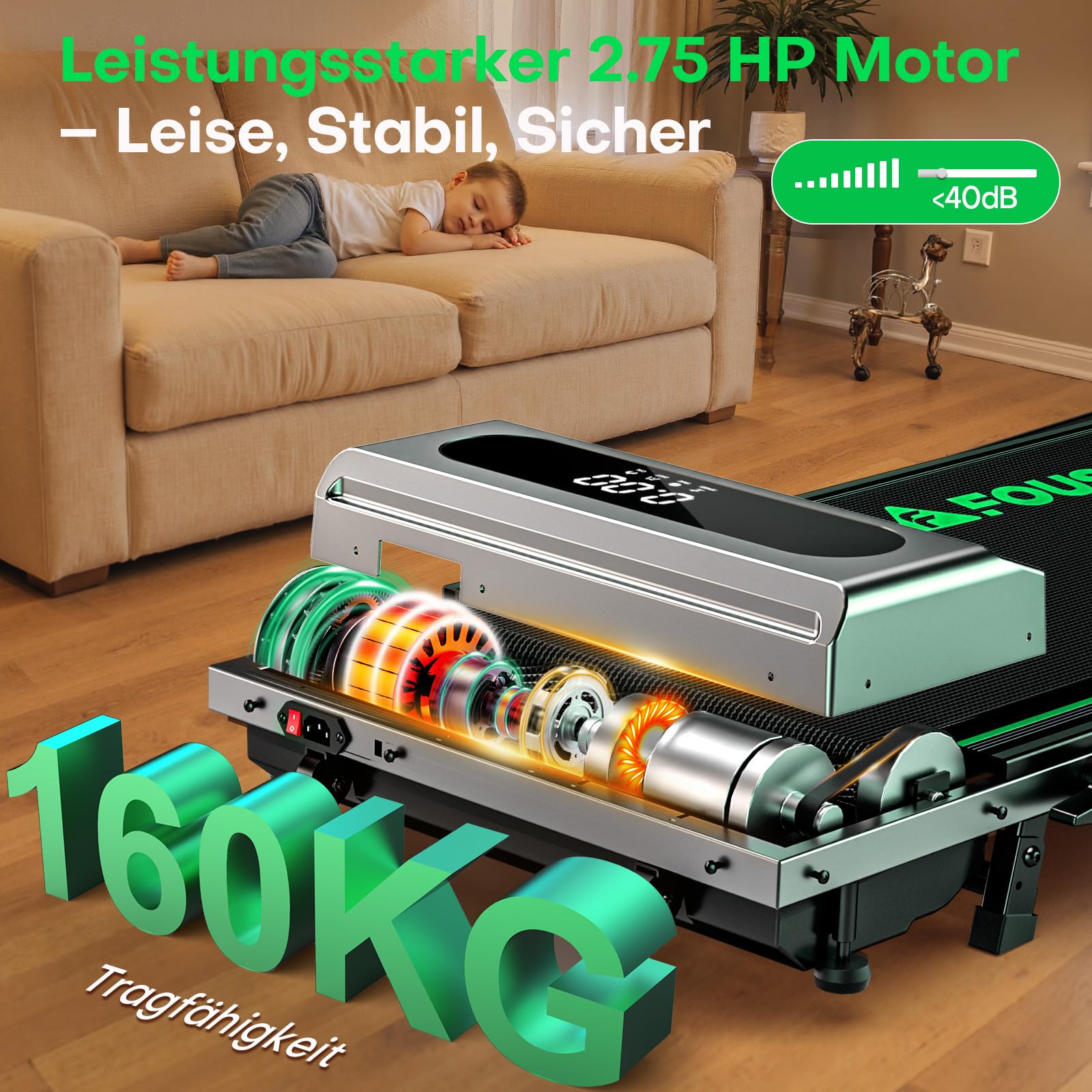 FOUSAE Laufband für Zuhause, 5 in 1 Walking Pad, 12km/h Klappbar Laufband mit 9% Steigung, 2.75HP Walking Machine & Büro mit LED-Anzeige, Fernbedienung und App, Bis 160 kg, Keine Installation