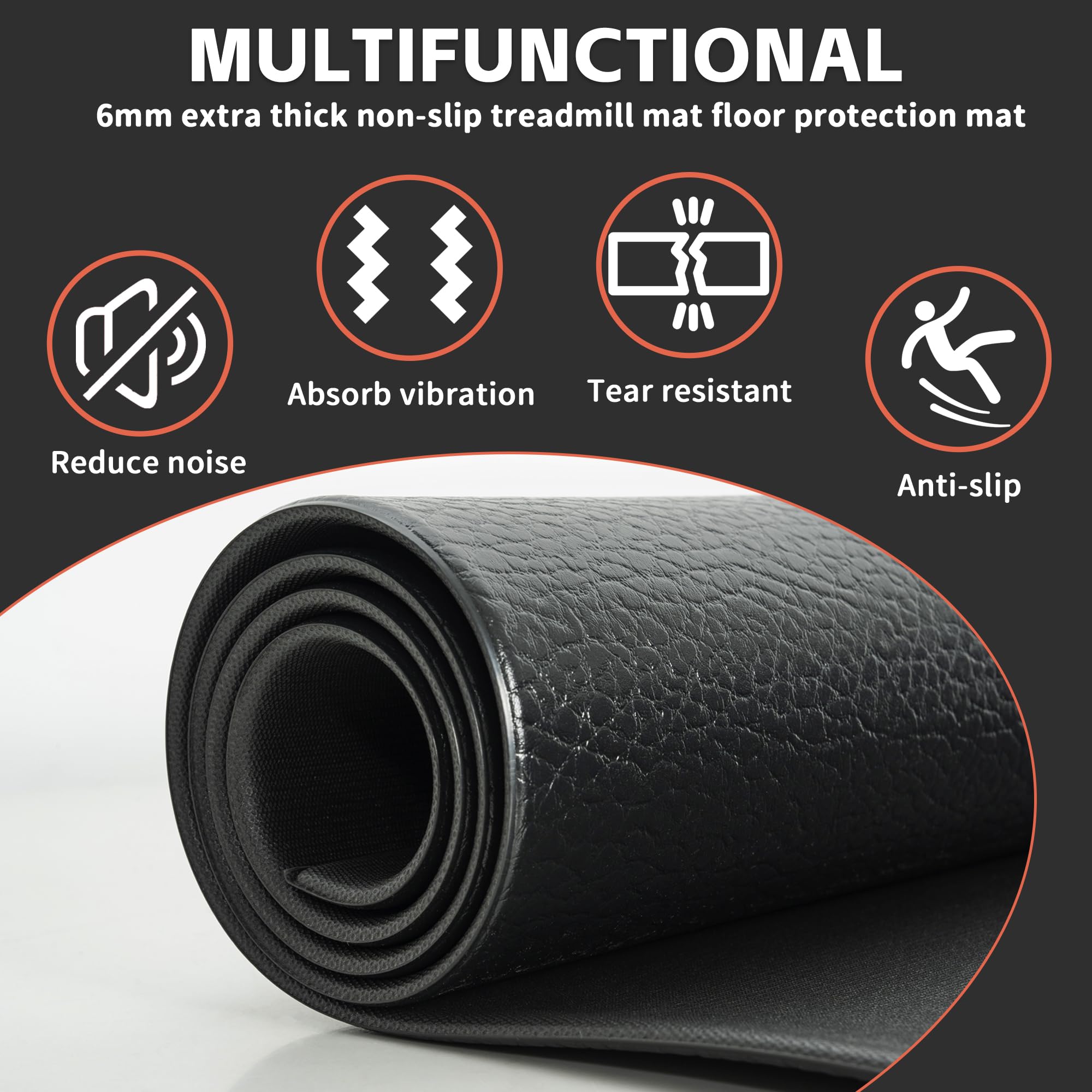 AKOZLIN Bodenschutzmatten, 6mm Hochdichte PVC-Bodenschutzmatten für Sportgeräte, Fitnessgeräte, Crosstrainer und Laufbänder, Rollentrainer Matte, Anti-Rutsch-Trainingsmatten