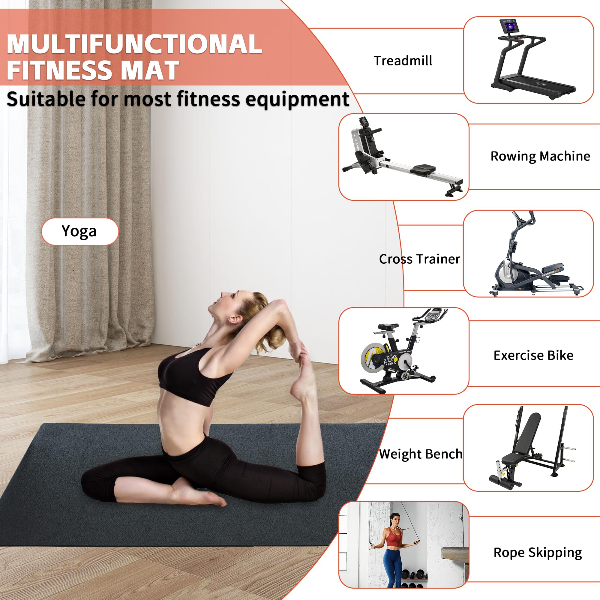 AKOZLIN Bodenschutzmatten, 6mm Hochdichte PVC-Bodenschutzmatten für Sportgeräte, Fitnessgeräte, Crosstrainer und Laufbänder, Rollentrainer Matte, Anti-Rutsch-Trainingsmatten