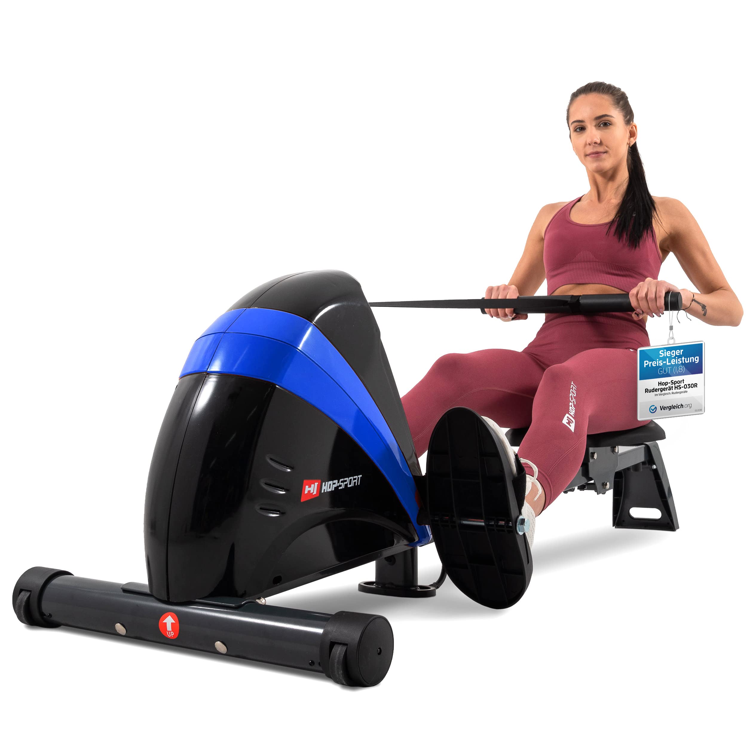 Hop-Sport Rudergerät Boost, Magnetbremssystem, LCD Display, 10 Widerstandsstufen, Klappbar, Cardiogeräte für Zuhause, Ideal für Ganzkörpertraining, 120 kg Max. Belastbarkeit