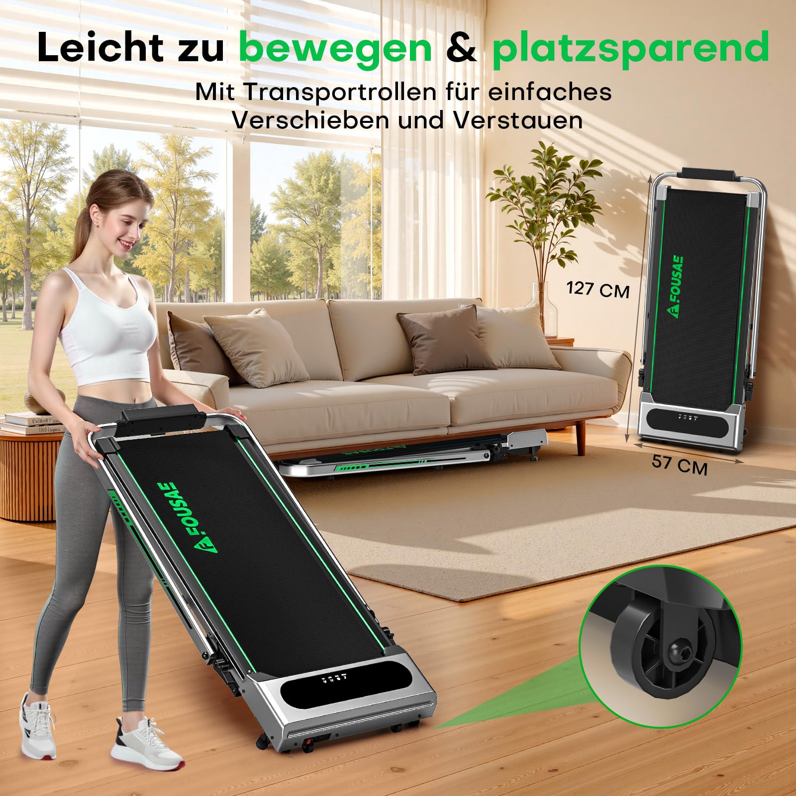 FOUSAE Laufband für Zuhause, 5 in 1 Walking Pad, 12km/h Klappbar Laufband mit 9% Steigung, 2.75HP Walking Machine & Büro mit LED-Anzeige, Fernbedienung und App, Bis 160 kg, Keine Installation